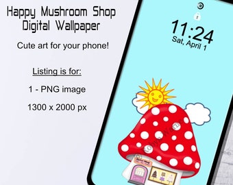 Kawaii Mushroom Shop Phone Wallpaper PNG | Digital Download Cell Phone Background