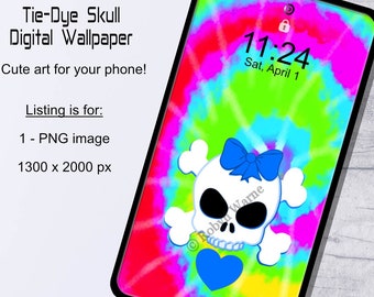 Rainbow Tie-Dye Skull, Phone Lock Screen Wallpaper, Digital Wallpaper, Phone Aesthetic, Kawaii Phone Wallpaper, Digital, Instant Download