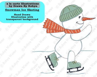 Snowman Clip Art, Ice Skating, Christmas PNG, Hand Drawn, Cute Snowman, Wintertime PNG, Winter Design, Clip Art Christmas, Snowman png