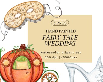 Fairy Tale Wedding Clip Art PNG Set | Watercolor Bridal Invitation Illustrations