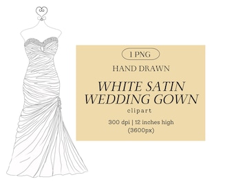 Satin Wedding Gown Line Art Clip Art PNG, Mermaid Silhouette
