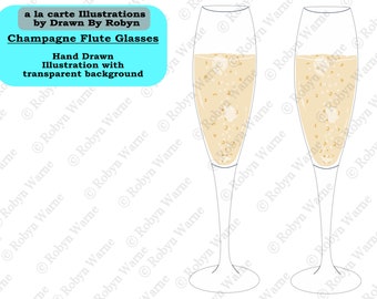 Champagne Flute Clip Art, Wedding, Champagne Illustration, Wedding Toast PNG, Champagne Glasses PNG, Wine Glasses PNG, Hand Drawn, New Year