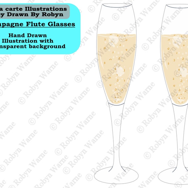 Champagne Flute Clip Art, Wedding, Champagne Illustration, Wedding Toast PNG, Champagne Glasses PNG, Wine Glasses PNG, Hand Drawn, New Year