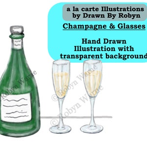 Champagne Toast Clip Art, Wedding Clip Art, Champagne Illustration, Wedding Toast PNG, Champagne Bottle PNG, Instant Download, Hand Drawn