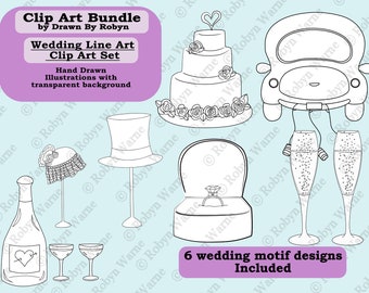 Wedding Line Art, Clip Art Bundle, Save the Date, Invitation, Black & White PNG, Minimalist Wedding Clip Art, Wedding PNG, Hand Drawn