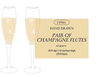 Hand Drawn Champagne Flute Glasses Illustration: Wedding Toast PNG (Digital Download)