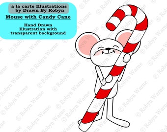Christmas Mouse Clip Art, Candy Cane, Christmas PNG, Hand Drawn, Cute Mouse, Wintertime PNG, Winter Sweets, Clip Art Christmas, Mouse png