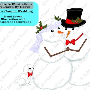 Snowman Wedding Clip Art, Snow Groom Bride png, Snow Wedding PNG, Hand Drawn, Cute Snowman, Wintertime, Winter Wedding Clip Art, Snowman png