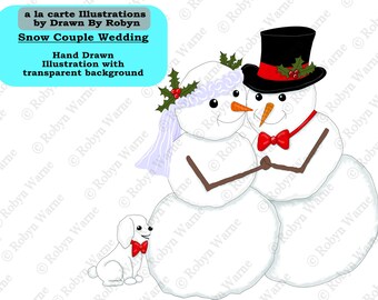 Snowman Wedding Clip Art, Snow Groom Bride png, Snow Wedding PNG, Hand Drawn, Cute Snowman, Wintertime, Winter Wedding Clip Art, Snowman png