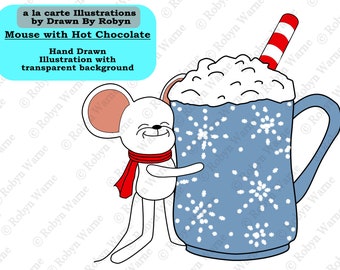 Christmas Mouse Clip Art, Hot Chocolate, Christmas PNG, Hand Drawn, Cute Mouse, Wintertime PNG, Winter Sweets, Clip Art Christmas, Mouse png