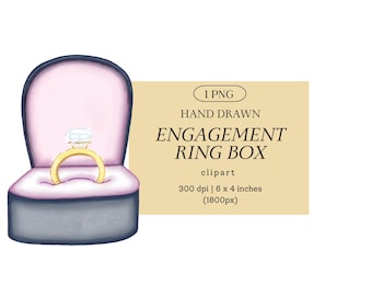 Hand Drawn Engagement Ring Box Illustration: PNG Clip Art (Digital Download)