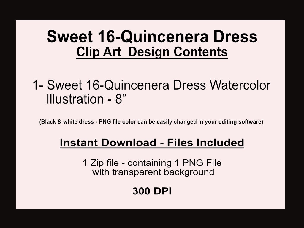 Dress Clip Art, Sweet 16, Quinceañera, Gown, Watercolor Party Dress Png