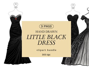 Little Black Dress Clip Art Bundle, Black Wedding Gown PNG Set