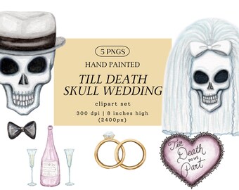 Till Death Wedding Skull Clip Art PNG, Dark Romance Wedding Art