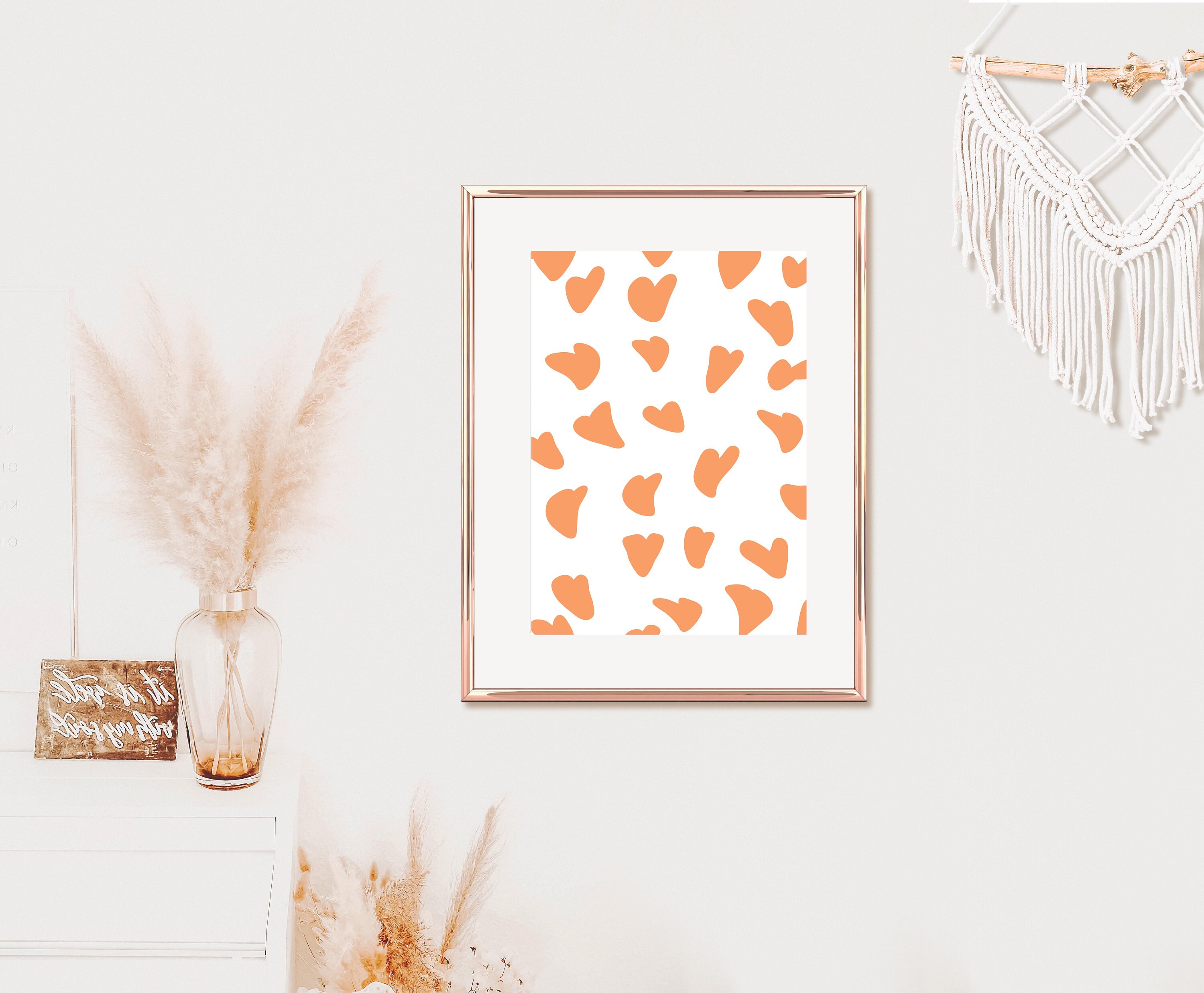Hearts Wall Art Orange Wall Art Digital Art Print Modern Etsy UK