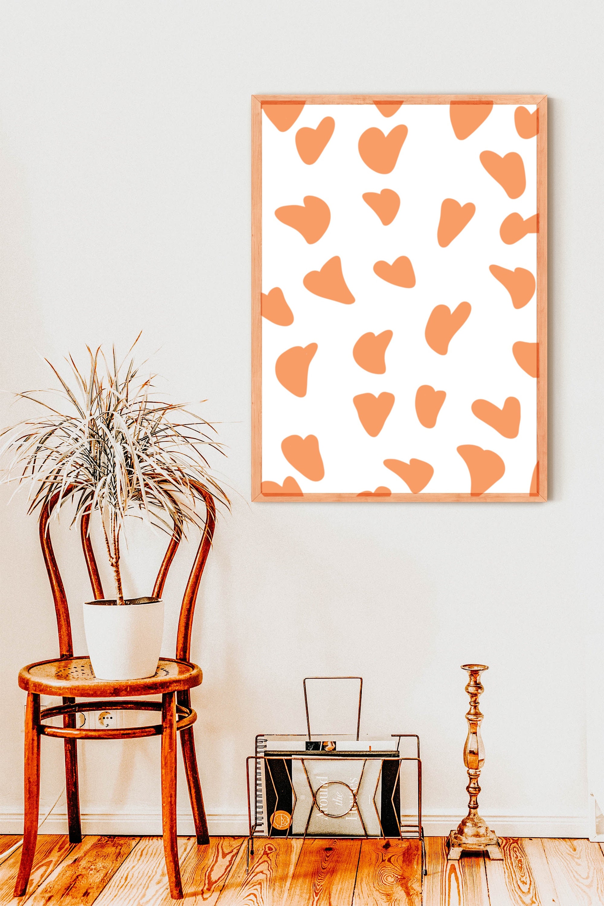 Hearts Wall Art Orange Wall Art Digital Art Print Modern Etsy UK