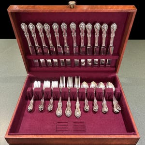 International Joan of Arc Sterling Silver Flatware, 52 Pieces, 12 Place Settings, Storage Chest