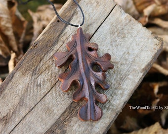 Oak Leaf Necklace, Wooden Pendant , Woodcarved Necklace, Boho Jewelry, Natural, Wood Jewelry, Wood Necklace, Gift for her, Gift For Men