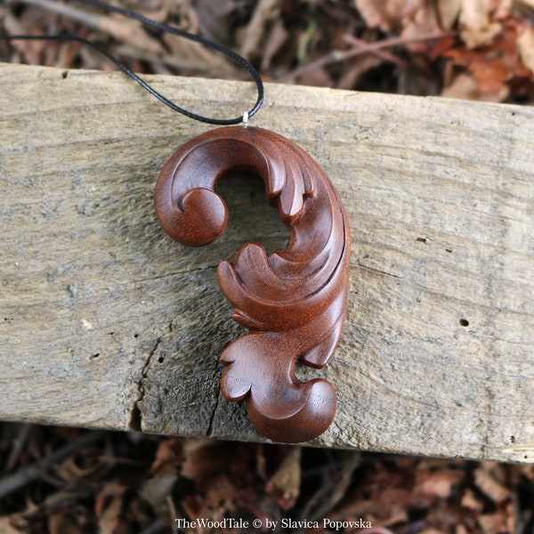 Acanthus Leaf Necklace, Wooden Pendant, Woodcarved Necklace, Ornamental Jewelry, Acanthus, Hand Carved Necklace, Leaf Necklace, Gift for Her
