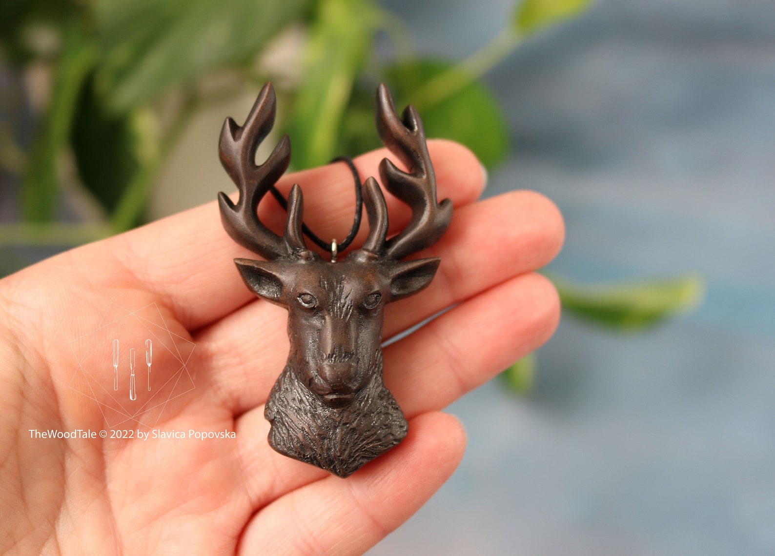 MENDEL Men's Stag Deer Head Pendant Necklace - Turquoise Stone, Stainless Steel Chain 6 thumbnail image