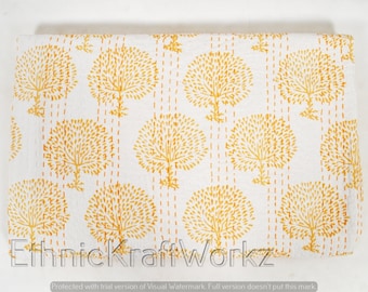 Indian Kantha Quilt Bedspread  Block Print Throw Cotton Blanket Gudari Queen Bedcover Cotton Kantha Quilt Bedspread Art decor
