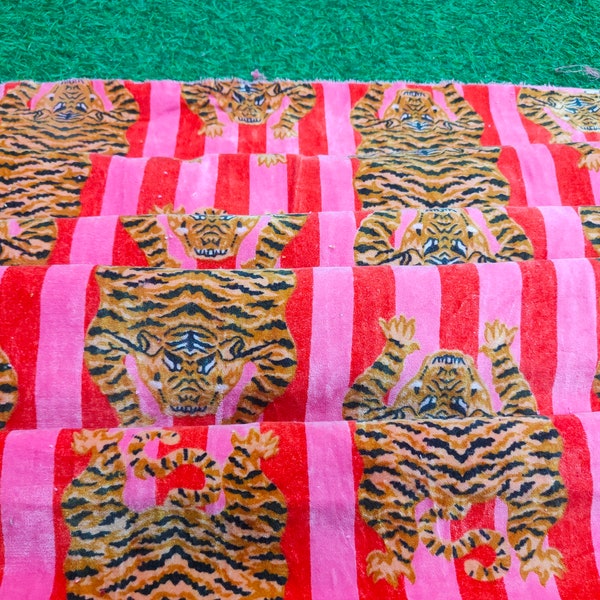 Indian Velvet Animal Tiger Printed All Fabric by The Yard Home Décor & Dress , Curtain Making, Sewing Velvet Fabric Crafting