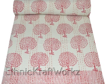 Kantha-quilt met Indiase blokprint Queensize katoenen deken Kantha-quiltsprei Gudari Home Decor