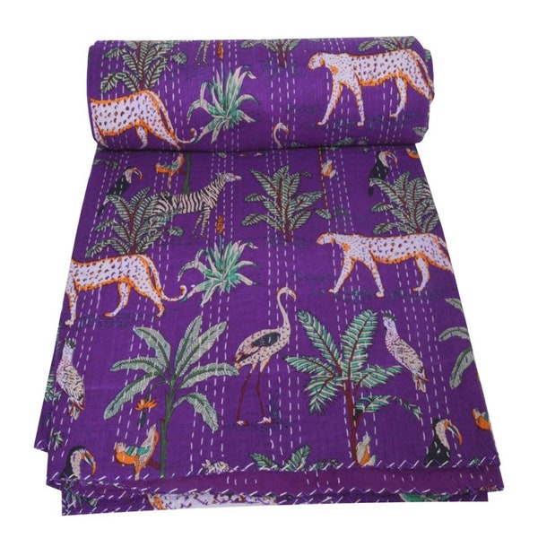 Purple Zebra Print Quilt Kantha Quilt Quilt Soft kantha Quilt Hand block Indian Jungle print bedspread kantha bedspread