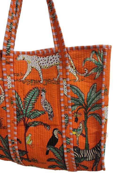 Quilted Tote Shopping Bag, Zebra Print Cotton Market Bag