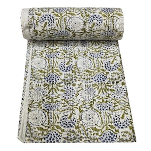Indische Kantha Quilt Decke Tagesdecke Block Print Stoff Bohemain Quilt Twin / Queen Chic Bettwäsche Tagesdecken