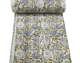 Indian Kantha Quilt  Throw Reversible Blanket Bedspread Block Print Fabric Bohemain quilt Twin/Queen chic bedding coverlets