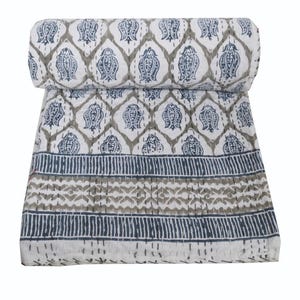 Indian New Beautiful Hand Block Kantha Quilt Bedspread Throw  Bedsheet Queen Size Pure Cotton Kantha Quilt Comforter
