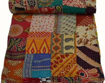 Indian  Assorted Patchwork kantha quilt  kantha,handstitched Bedspread Bedding throw Patchwork Queen Size Blanket