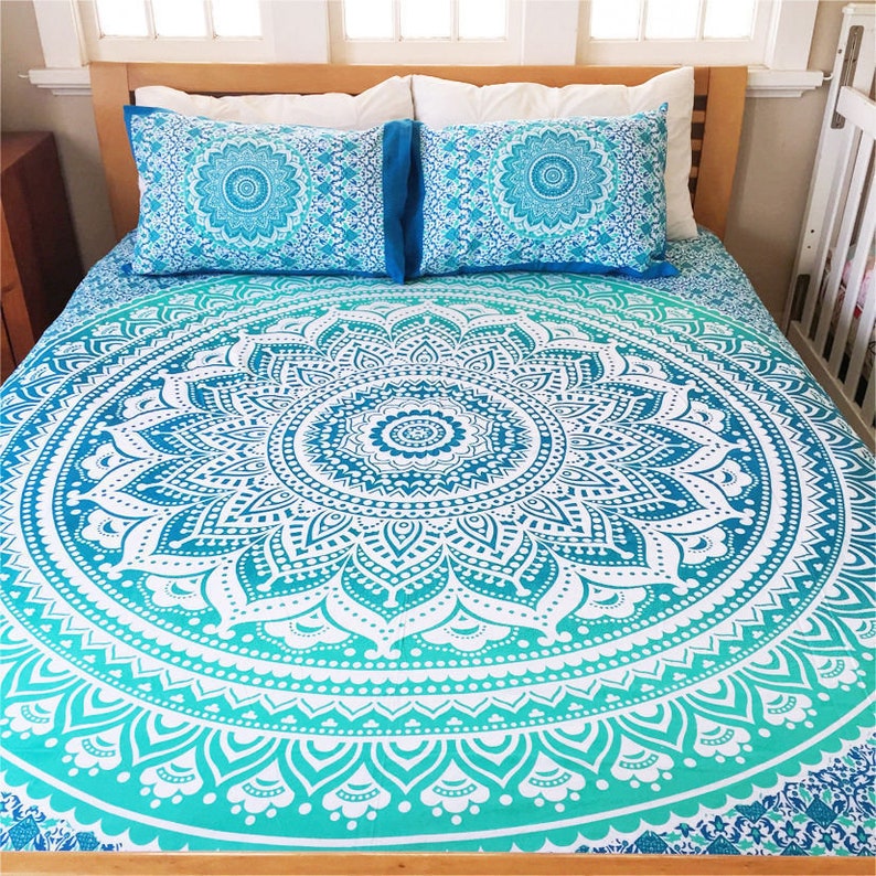Green Ombre Mandala Tapestry Duvet Cover And Pillowcases Etsy