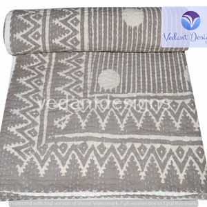 Indain Beautiful Cotton Hand Block Print Kantha Throw Reversible Bedding Twin Size Kantha Bedcover