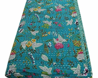 Indian   Kantha Bedspread, Throw Cotton Kantha Quilts  Floral Print Twin Bedding kantha throw kantha blanket