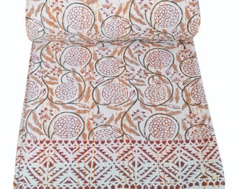 Indian Kantha Quilt Twin Block Print Kantha Bedspread Quilt  Kantha Throw Quilt Kantha Bed Cover Boho quilt