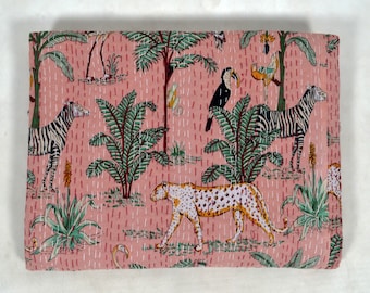 Kantha Quilt Indian Throw Reversible Blanket Bedspread Animal Print Fabric Bohemain boho quilt chic bedding coverlets