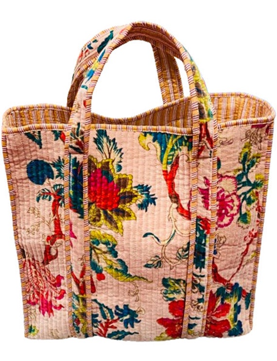 Velvet Tote Bag Floral Print / Quilted Pitch Making Tote Bag/ Shoulder Bags /Shopping Bags / Multi Purpose Hand Bag / Valentine's days Sale