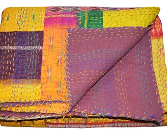 Indian Kantha, Patchwork Patola  Print Kantha, Bedspread 100% cotton, Kantha Quilt, Kantha Throw Bedspread Cotton Kantha Blanket