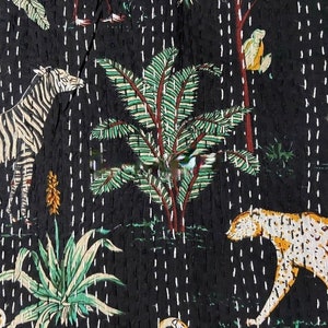 Ręcznie wykonany narzuta Kantha z nadrukiem zwierzęcym w stylu boho, dwustronna narzuta na łóżko, dekoracyjny koc w rozmiarze queen, etniczny, pikowanie Kanta