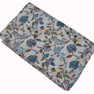 Indian Handmade Floral Print Queen Cotton Kantha Quilt Throw Blanket ...