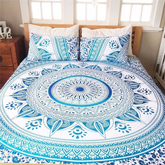 Blue Ombre Mandala Tapestry Duvet Cover And Pillowcases Etsy