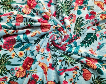 Upholstery Dressmaking Sewing Fabric, Cotton Velvet Sewing Soft Fabric Luxury Soft Cotton Velvet Floral Print Fabric