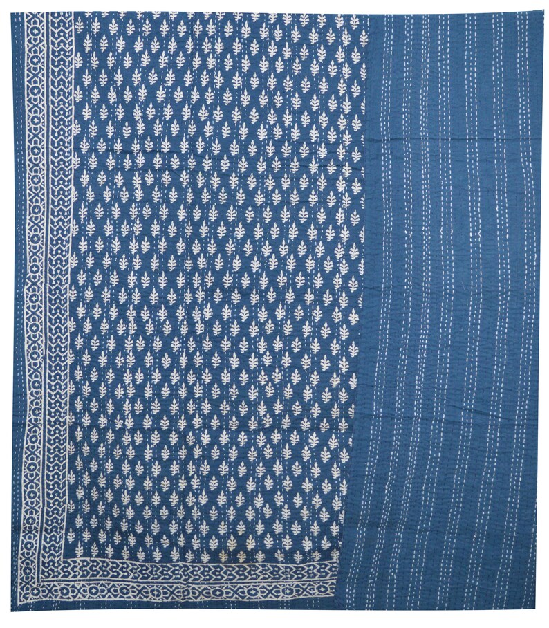 Indigo blue Coverlet Twin Size Bird Print Bohemian Boho Block Printed 100/% Indian Cotton Vintage Kantha quilts Hand Stitched Quilt