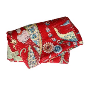 Kołdra Kantha, zwierzęcy koc Kantha, narzuta Kantha, indyjski koc Kantha, bawełniana kołdra, kwiatowy wzór, narzuta Kantha na łóżko Queen