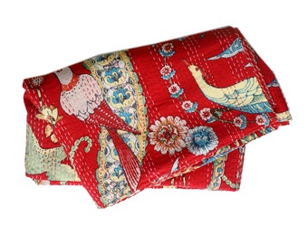Kantha Quilt Animal Kantha Throw Kantha Bedspread Indian Kantha Blanket Cotton Quilt Floral Print Kantha Bed Cover Queen Quilt