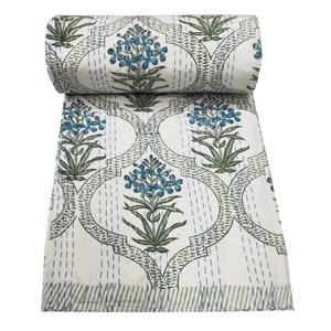 Indiase Kantha Quilt Hand Blok Bloemenprint Kantha Gooi Indiase Deken Koningin Sprei Kantha Bedovertrek Boho Quilt Queen Size Quilt