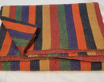 Couverture Kantha en patchwork de coton indien, imprimée à la main avec des motifs de saris colorés, jeté de lit Kantha, couvre-lit queen size