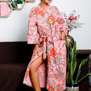 Waffle Robe Kimono Robe Linen Spa Robe Robe Bath Robe Home Wear bloom Unisex Bathrobe, Waffle Robe Long For Women and Men, Dressing Gown